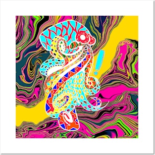 ecopop octopus octoplus art in mexican pattern glitch art Posters and Art